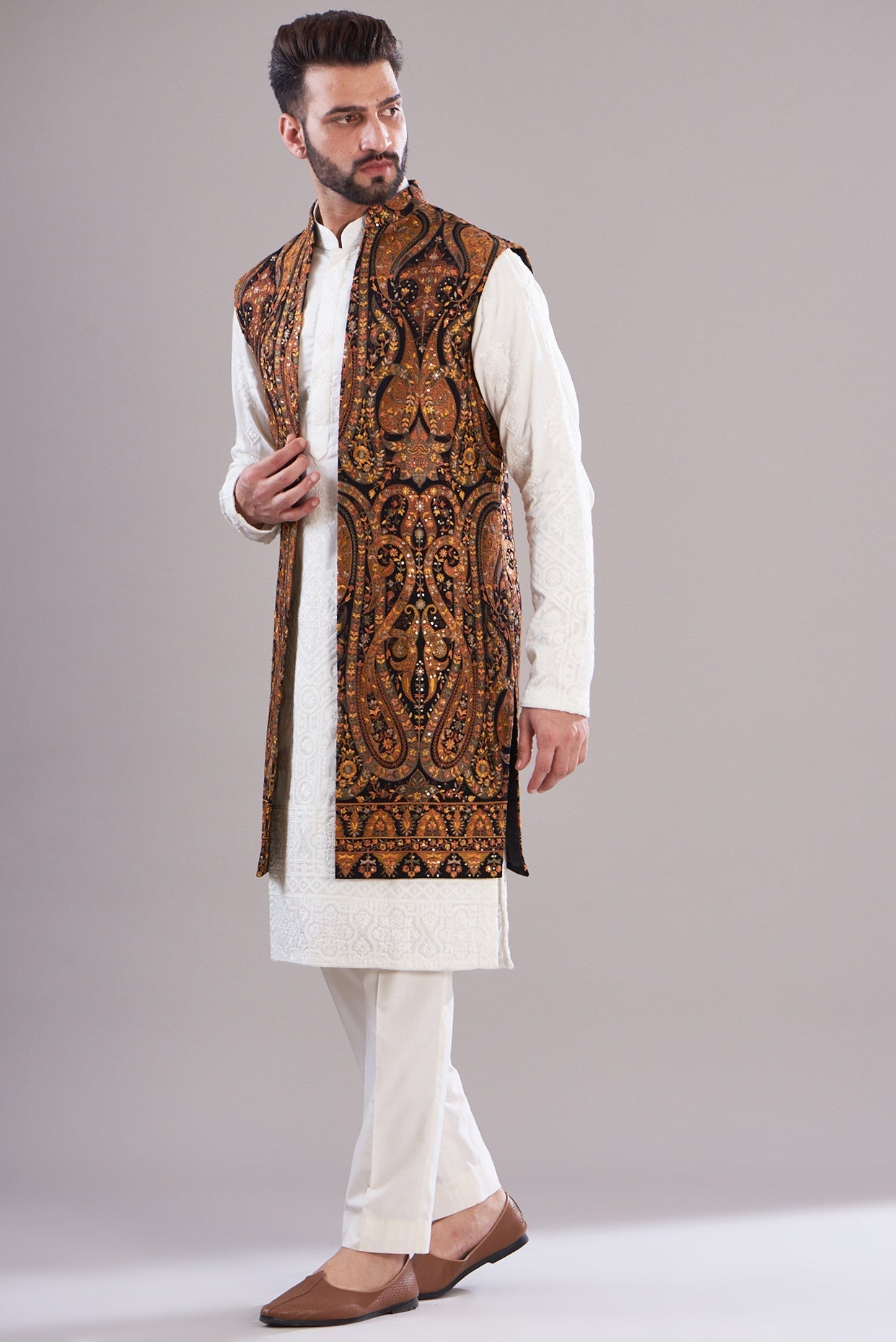 Kalamkari long open shrug - kasbahmen