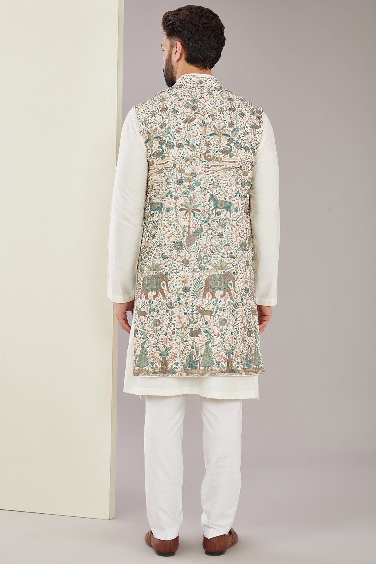 Kashmiri Embroidered Long Open Shrug - kasbahmen