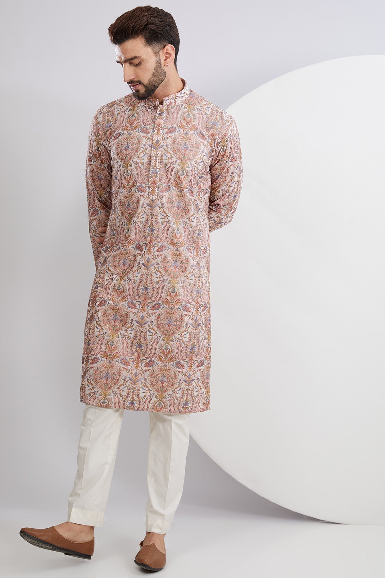 Peach Multi Embroidered Kurta - kasbahmen