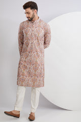 Peach Multi Embroidered Kurta - kasbahmen