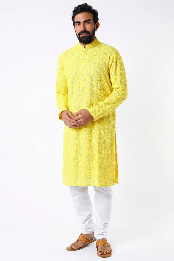 yellow chikankari kurta - kasbahmen