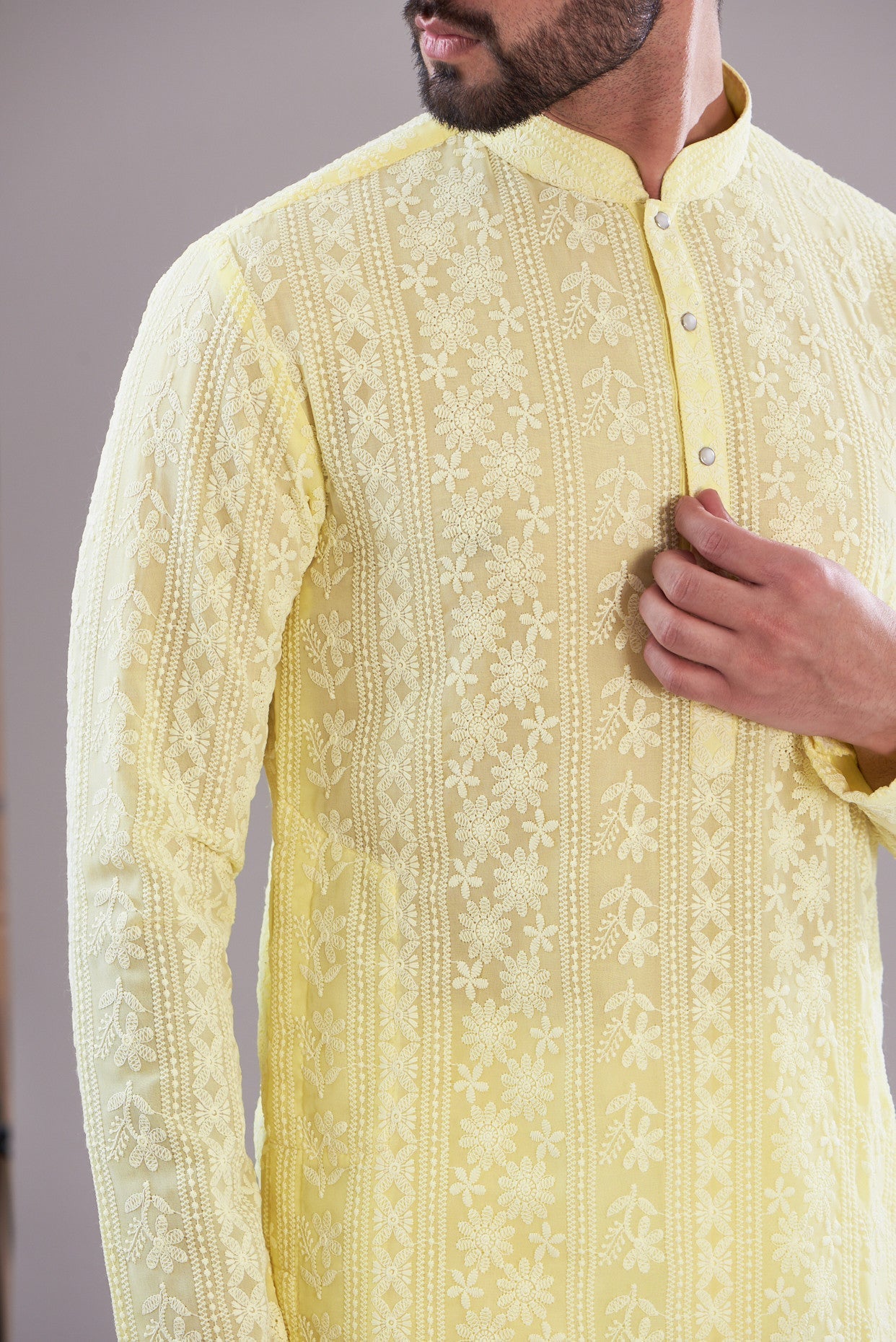 Yellow chikankari kurta - kasbahmen