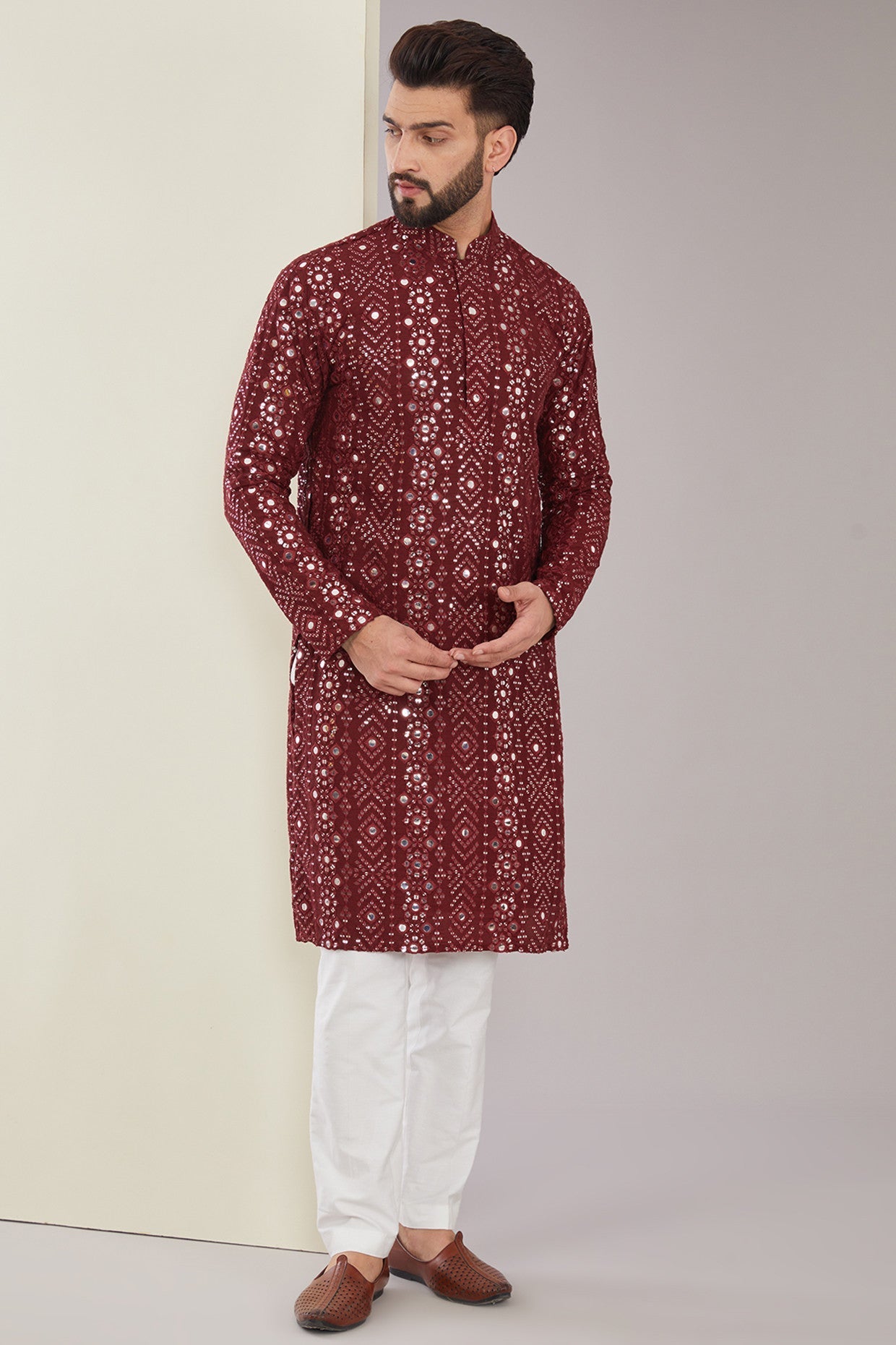 Signature Maroon Mirrorwork Kurta - kasbahmen