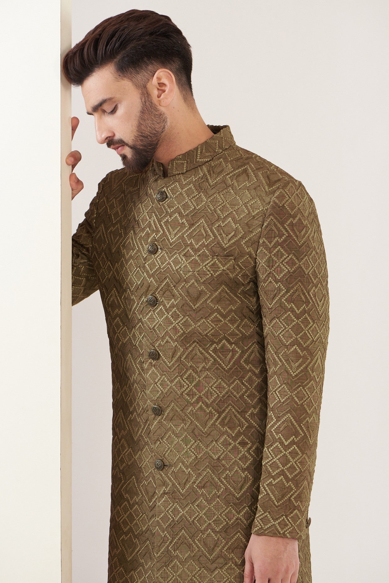 Dust beige thread work sherwani - kasbahmen