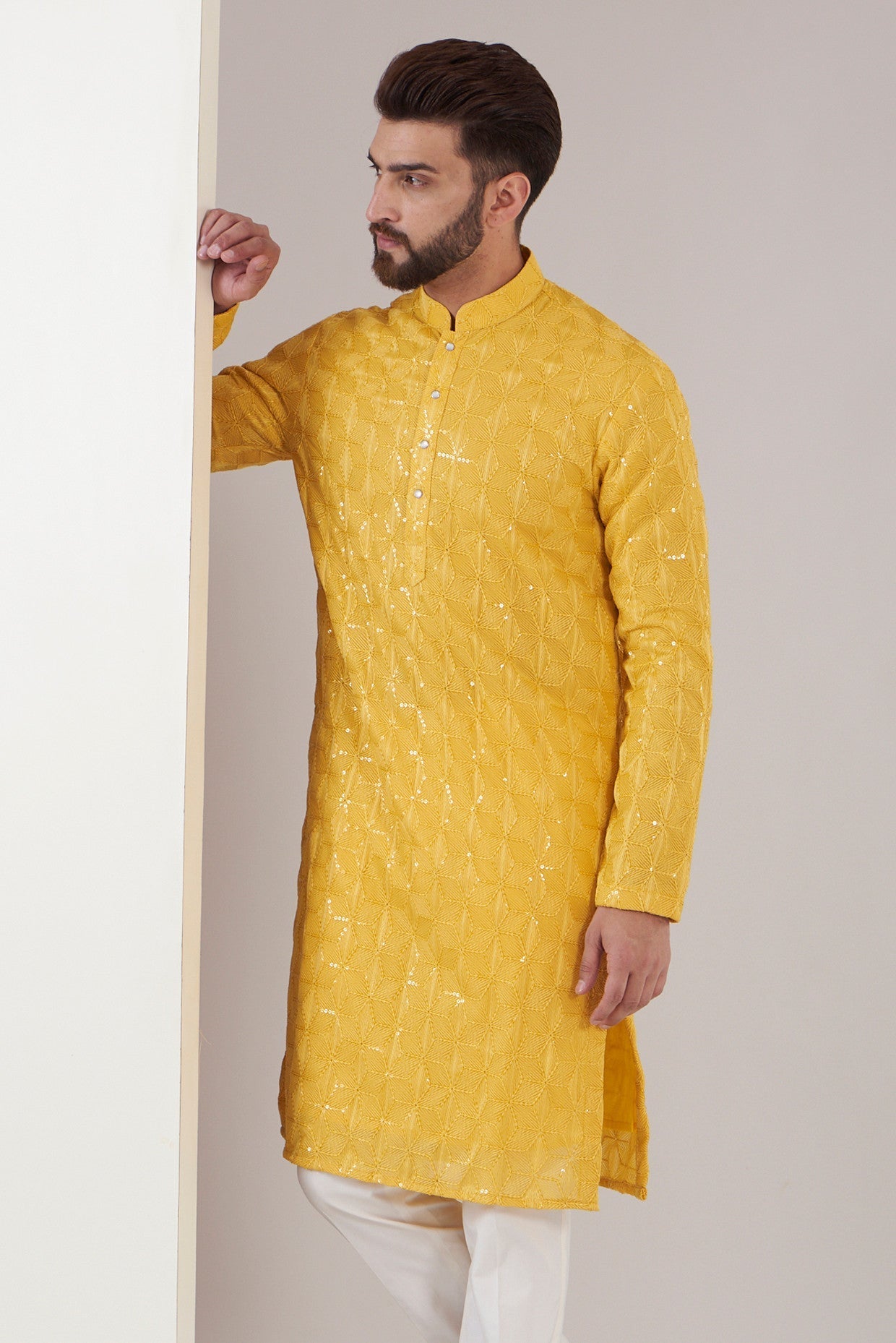 Yellow sequenced kurta - kasbahmen