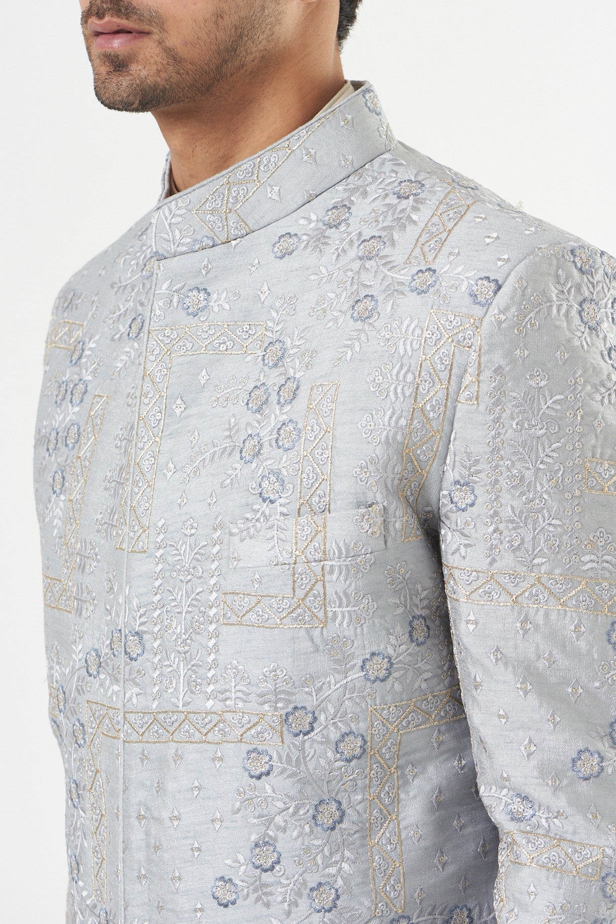 Royal Ice Blue Embroidered Sherwani - kasbahmen