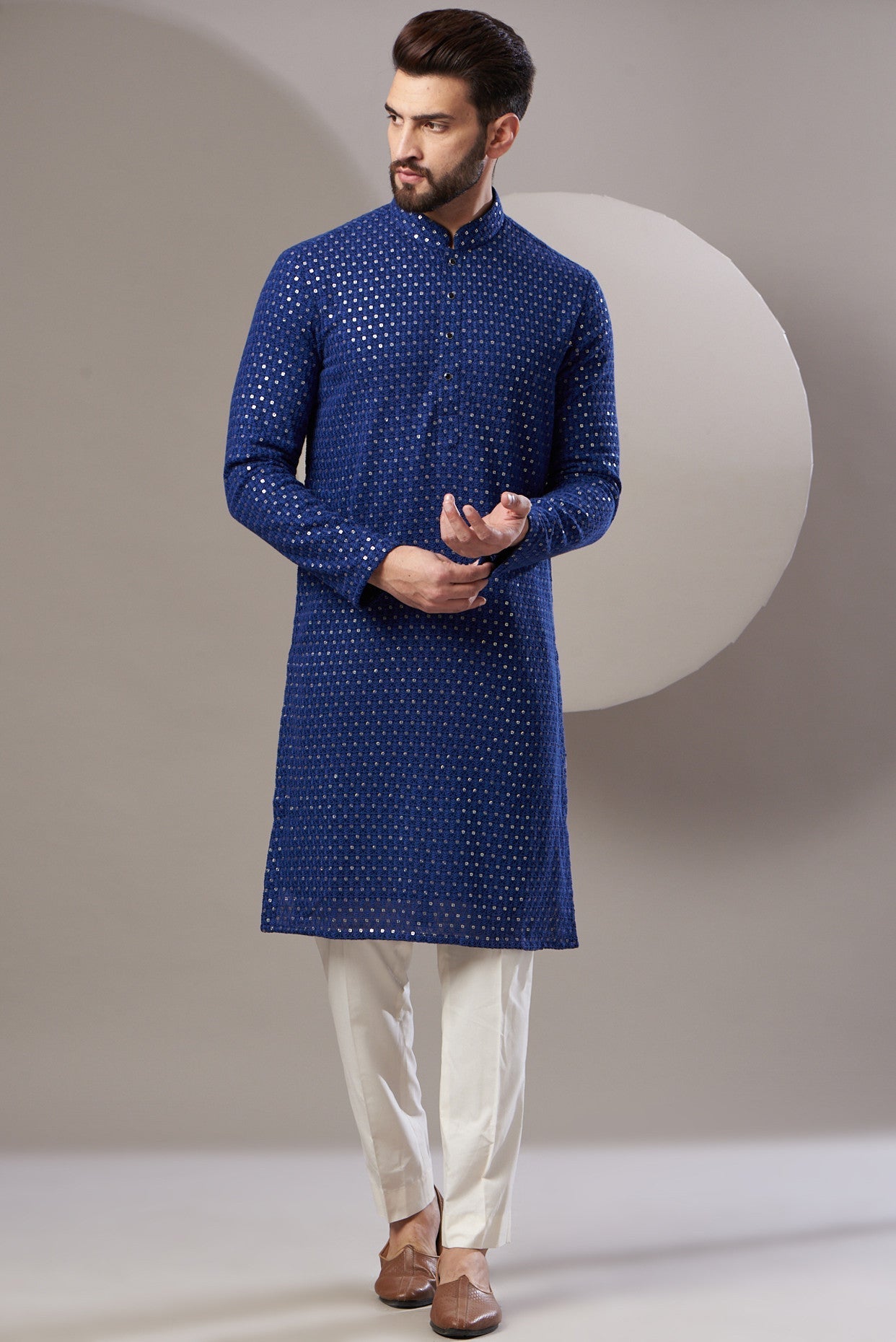 Formal navy blue embrodried kurta - kasbahmen