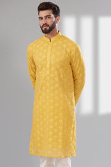 Yellow Chikankari Kurta - kasbahmen