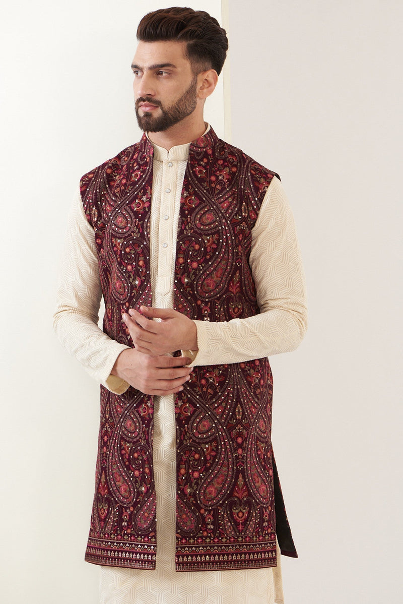 Wine jamawar long jacket - kasbahmen