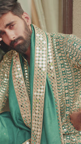 Green Mirror-work Kurta paired with Mirrorwork Stole